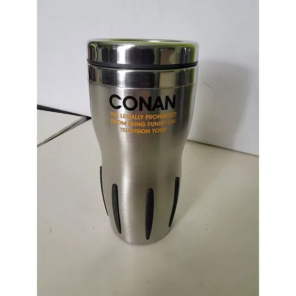 Rare Conan O'brien Coffee Cup Travel Stainless Steel Legally Prohibited Funny Tv