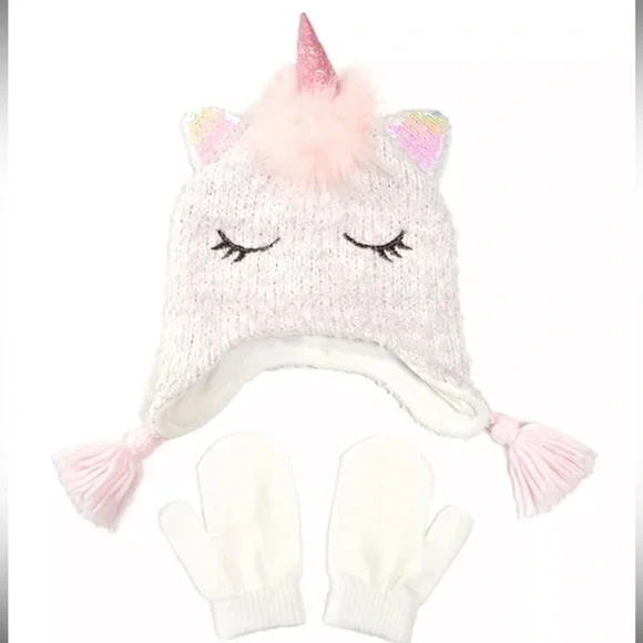 Love Design Toddler Girls Chenille Unicorn Heidi 2Piece Hat/Mitten, girl’s hat