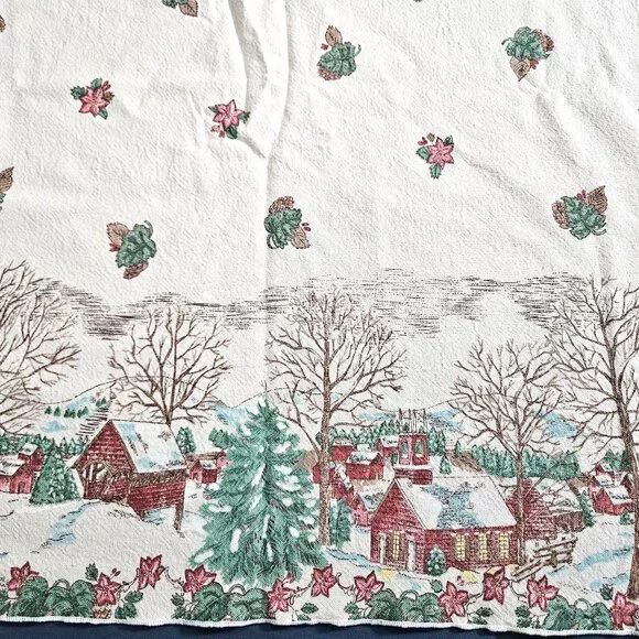 Winter Rustic Rectangle Tablecloth Linen Cloth Cover White Green Brown 61