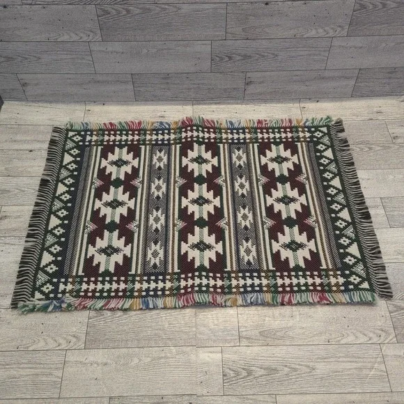 Set‎ of 4 Southwestern Woven Placemats 21x13 Rustic Boho Farmhouse Fringe Cotton