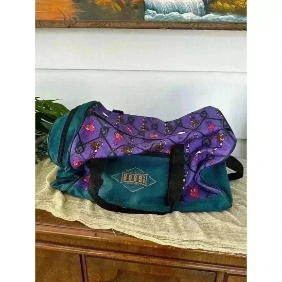 90s Bold Bossi‎ Active Equipment Duffel Bag purple flamingo belly dancer gym y2k