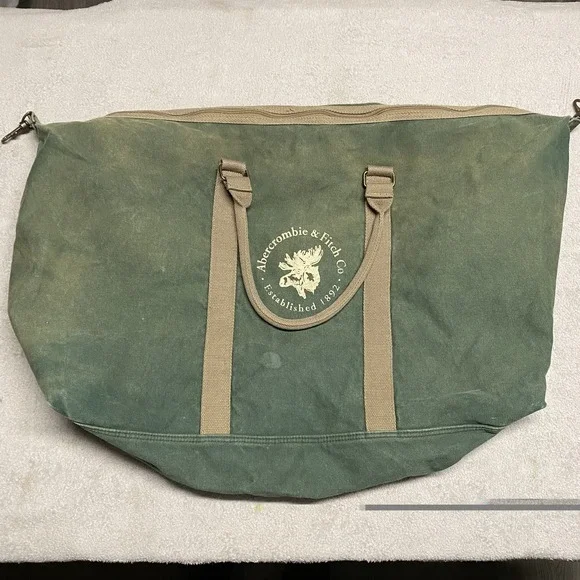 Vintage Abercrombie & Fitch Canvas Duffle Bag Green Logo Large 90s Fade Military