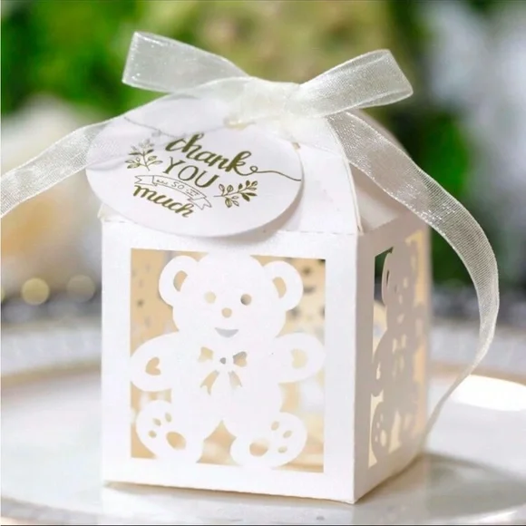 Elegant White Bear Party Favor Box 25 pieces