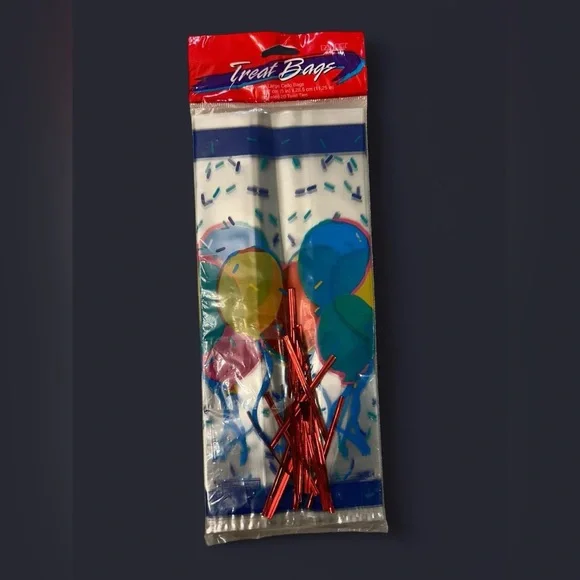 Vintage 90s Balloon & Confetti 20pc Cellophane Treat Bags & Twist Ties
