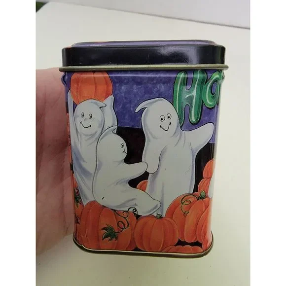 Vintage Tin With Lid Halloween‎ Candle Holiday Ghosts