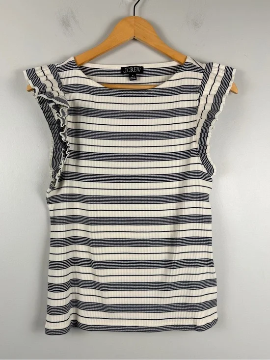 J. Crew Ruffle Sleeve Stripe Ribbed top size medium