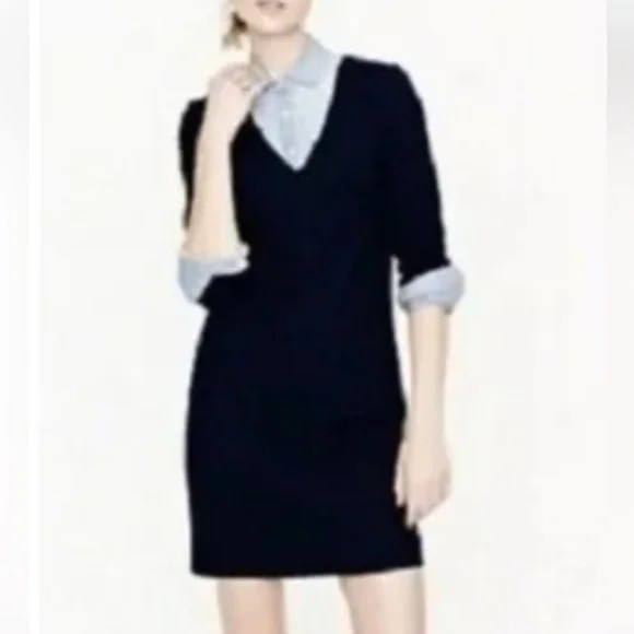 J. Crew Navy V-Neck Wool Crepe 3/4 Sleeve Dress Size 4
