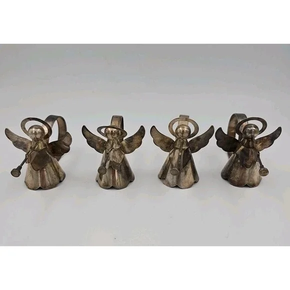 Vintage Regal Silver‎ Plated Angel With Trumpets Napkin Holder Rings Set Of 4