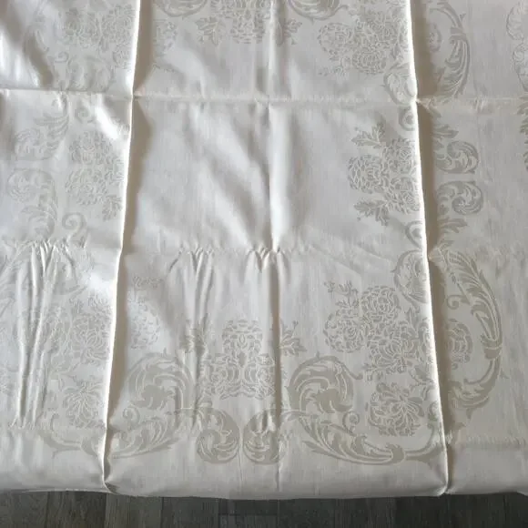 Vtg Rose Pink Damask Tablecloth Floral Cotton Rayon Shabby MCM Japan 52x74 NOS