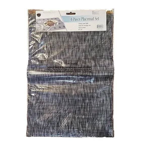 4 Piece Black/White Placemat Set 12x 18 Inch Household Trends EZ Wipe Clean