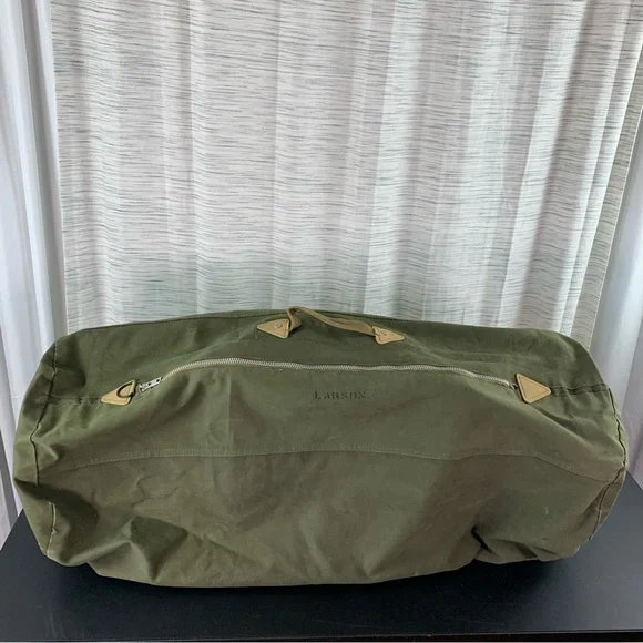 Green Olive Drab Zippered Canvas Duffle Bag.