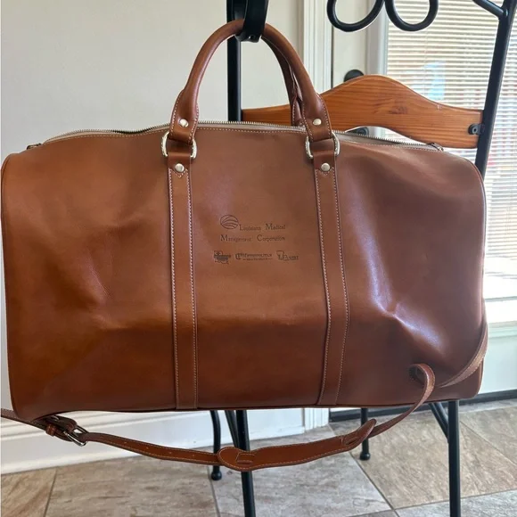 Barrington cognac brown customized duffle bag with strap 24 inches Excellent