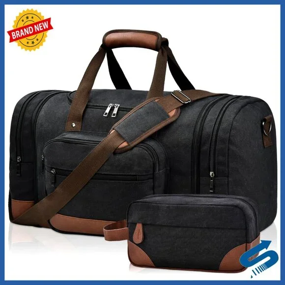 Canvas Travel Duffel Bag 50L Expandable Carry On Luggage Gym Weekender