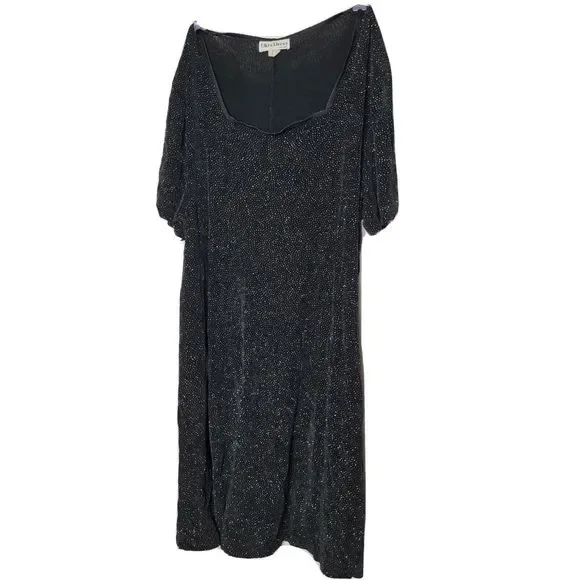 Vintage Long Ultra Dress New York Gown Black Sparkle 24W Made in USA 80s‎ 90s