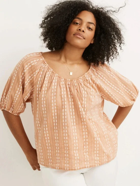 NWT Madewell Puff Sleeve Swing Top in Floral Striped Jacquard!