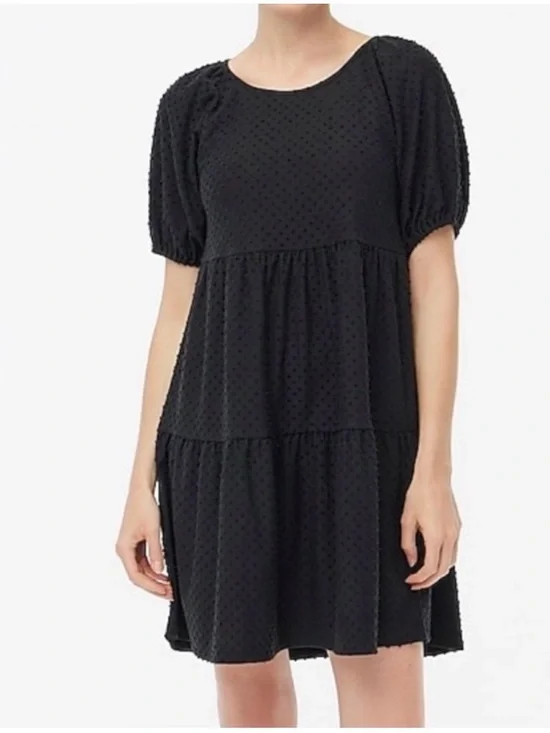 NWT J.Crew Black Swiss Dot Puff Sleeve Tiered Dress XL
