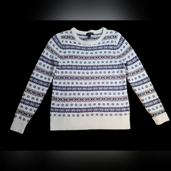 J. Crew Fair Isle Patterned 100% Lambs Wool Sweater Size Medium