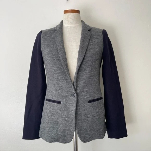 J. Crew Contrast Wool blend Gray blazer preowned size 4
