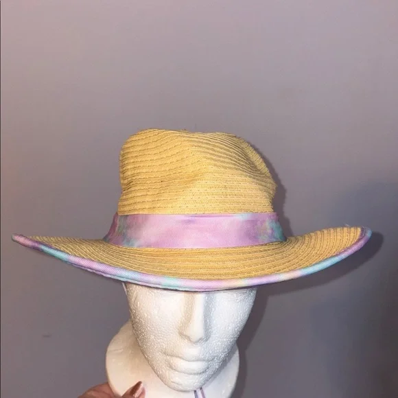 Tommy Bahama Kids Tie Dye Straw Wide Brim Sun Hat OS With Chin Strap