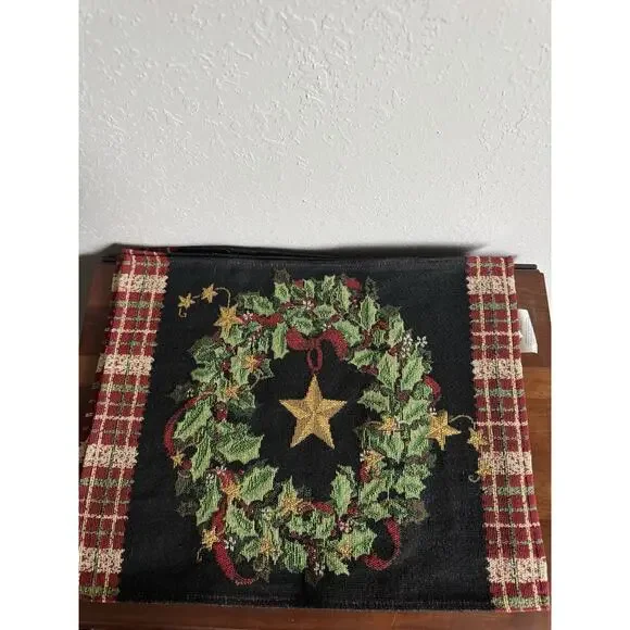 Set 4 Woven Tapestry CHRISTMAS TABLE Placemats Wreath Holiday Home 18”x13” Vtg