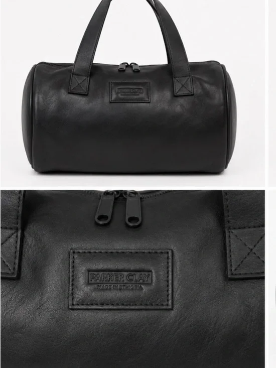 🖤 Parker Clay Black Leather Barrel Duffel Bag