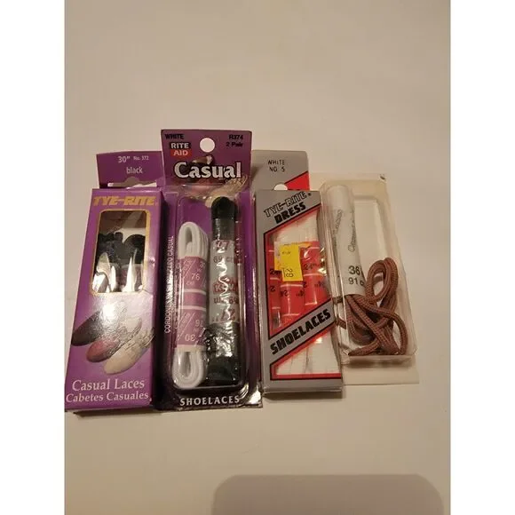 Lot Of 7 Shoelaces Casual Vintage Laces Various Sizes And Colors Blk Brown‎ Wht