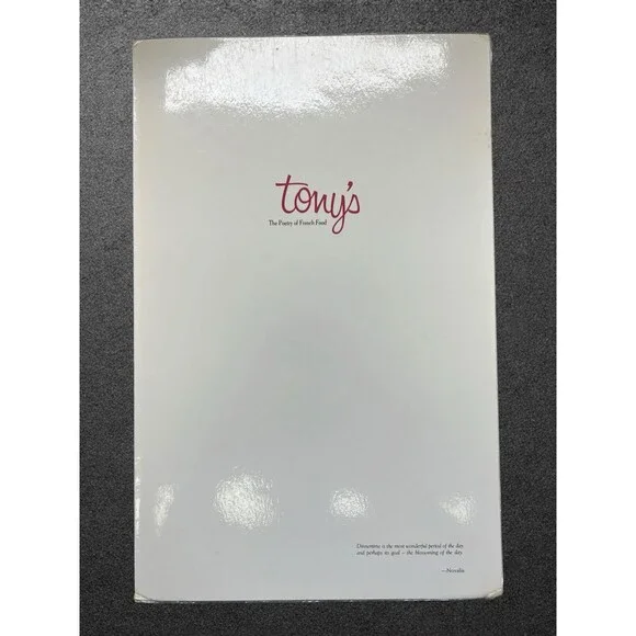 Vintage TONY'S Houston Texas Restaurant Dinner Menu Poetry of French Food Vtg