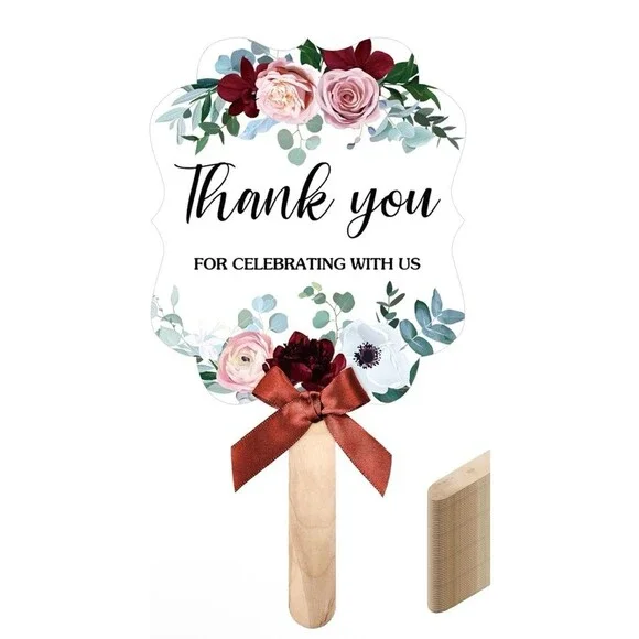 NEW Set of 10 Wedding Fans for Guests Thank You for Celebrating with Us Floral