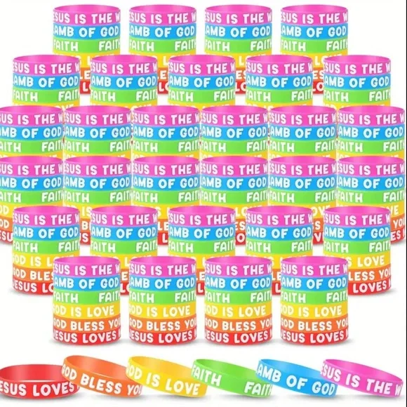 Set of 5 RandomFaith Religious Rainbow Silicone Wristbands -