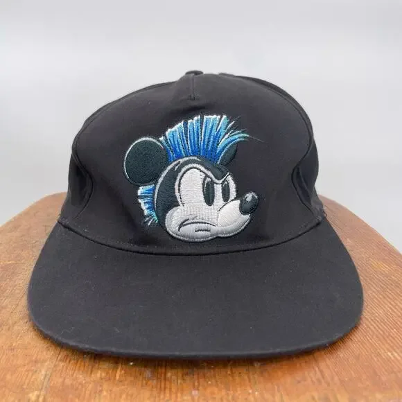 Disney Mickey Mouse Black Blue Mohawk Punk Baseball Hat Edgy Cap Teen Youth Size