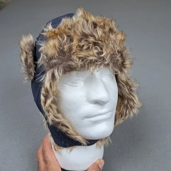 Gap Kids Hat Navy Warmest Trapper Ear Flap Fleece Lined Winter Cap Faux Fur Trim
