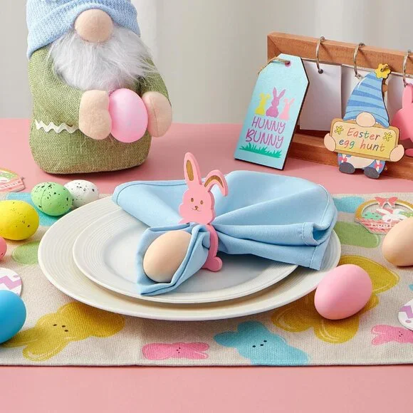 12 Wood Rabbit‎ Easter Napkin Rings Assorted Colors