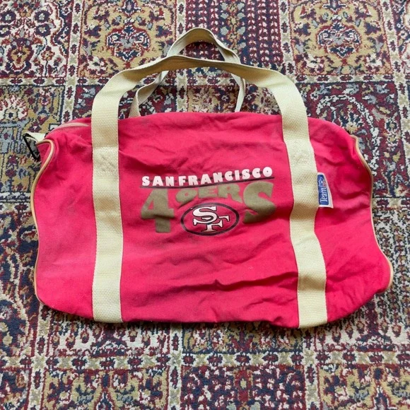 VTG 70s 80s‎ San Francisco 49ers NFL Team Gear Duffel Bag Red Gold Light Strap