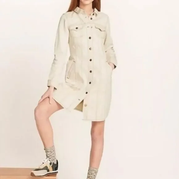 J. Crew Cream Long Sleeve Shirt Dress