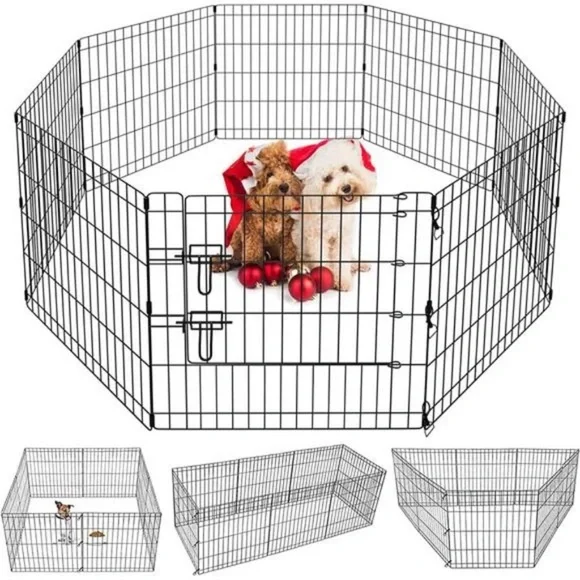 Puppy Pet Playpen 8 Panel 24 Inch Metal Portable Folding Exercise Dog Fence