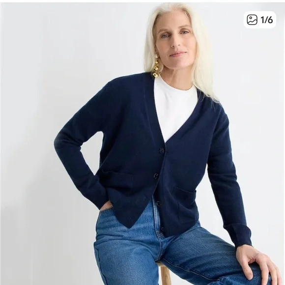 J. Crew 100% Cashmere Cardigan Sweater Navy Blue Size L