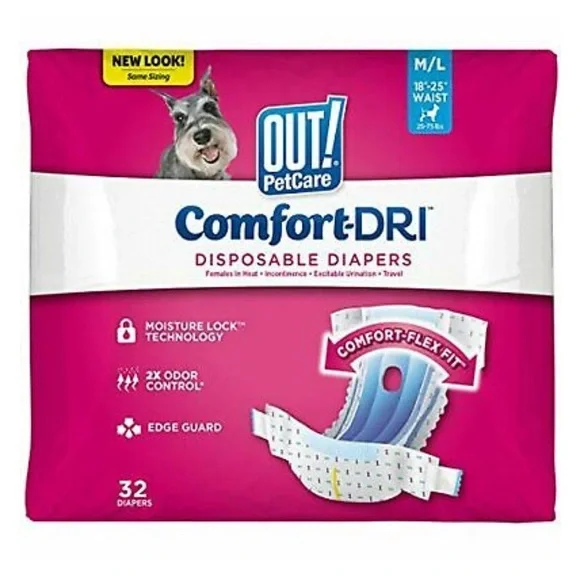 OUT! PET CARE Disposable Dog Diapers (Size M/L 18”-25” Waist, 25-75 Lbs.)