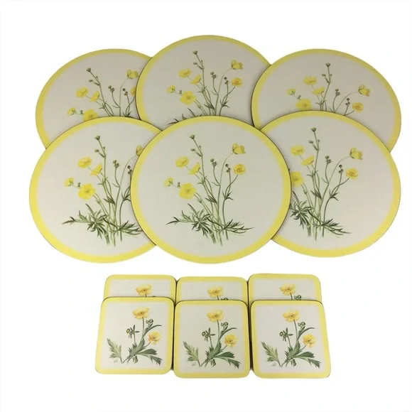 Vintage Pimpernel Yellow Floral Placemats and Coasters Set