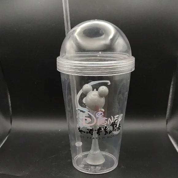 Disney 100 Years Of Wonder Clear 22 oz Slushy Tumbler Straw and Lid Mickey Ears