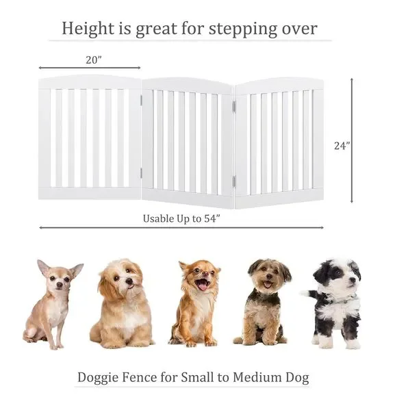 PAWLAND Wooden Freestanding Foldable Pet Gate for Dogs, 24 inch 3 Panels