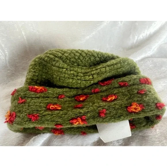 Pillbox Hat Green Wool Felt Munki Munki Kids M Floral Textured USA