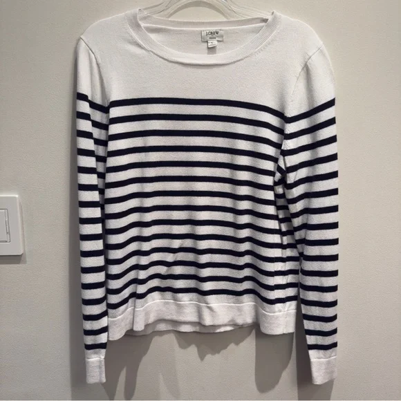 J. Crew Navy & White Striped Knit Long Sleeve Sweater Size Large