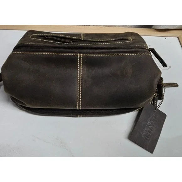 DANIER brown structured ‎ toiletry bag two compartments large 6.5' H x11