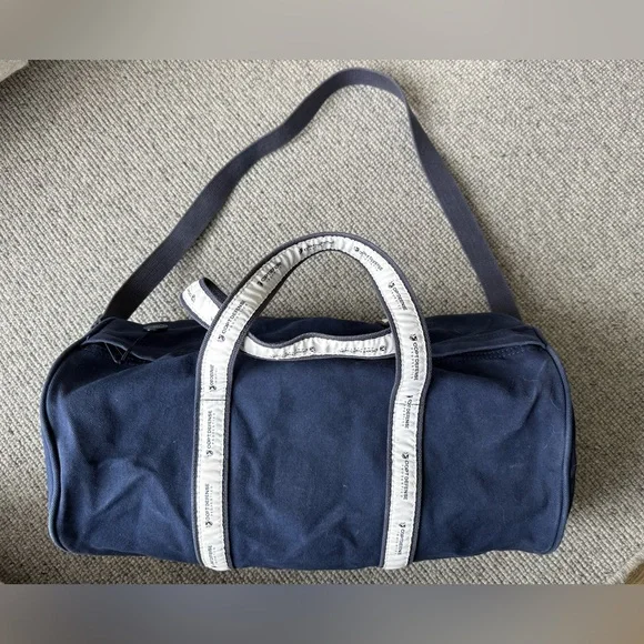 Banker Bag Duffle Gym Shoulder Bag Blue White Canvas Warden Brooks New York