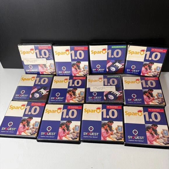 SyQuest SparQ 1.0GB Disk Lot PC Formatted & Starter Disks 12 Total, 2 Sealed