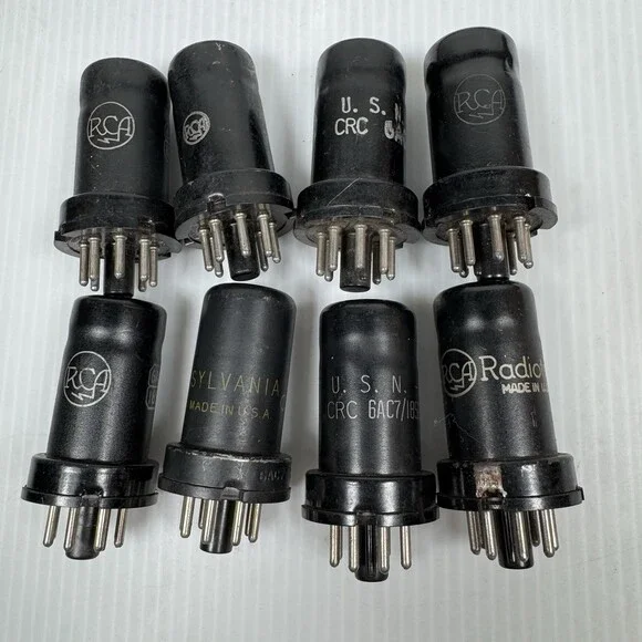 Mixed Lot Of 8 6AC7 Tubes RCA, Sylvania, US Navy CRC Untested Read