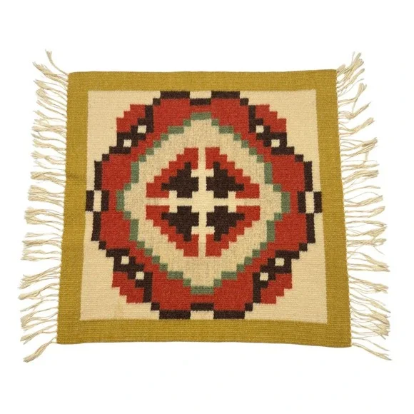 Wool Table Center Mat With Fringe 17 x 22