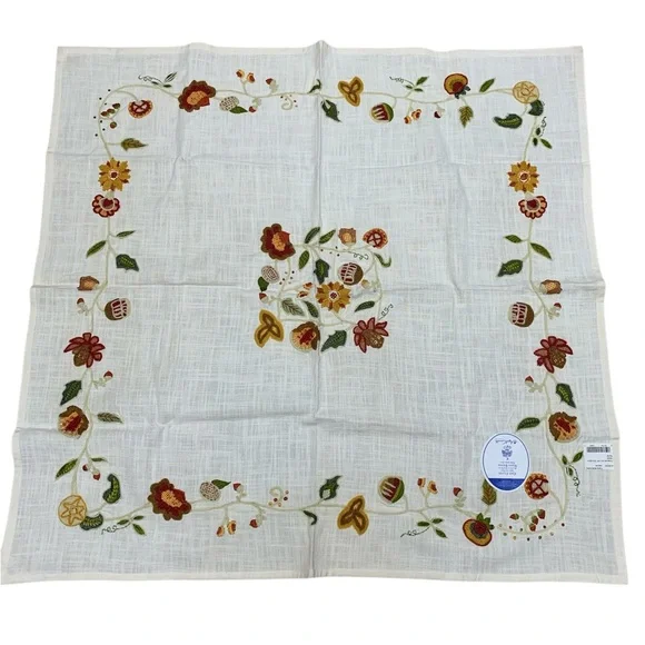 April Cornell Trellis Tea Tablecloth 36x36 Cream Embroidered‎ Cottagecore Boho