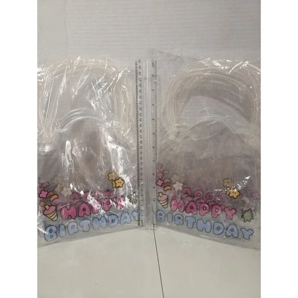 Lot of 2 pks of 5 piece Clear reusable Plastic Birthday Party Favor Bags