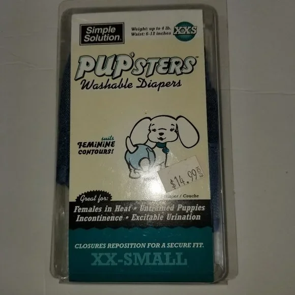 Simple Solutions Pupsters Washable Diapers for Female Dogs Size XX-Small Blue